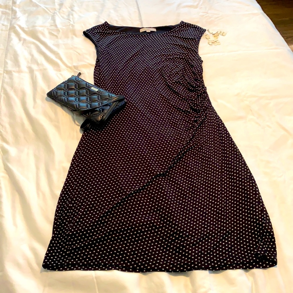 Ann Taylor Loft Flirty Black Dress Size L Rouching